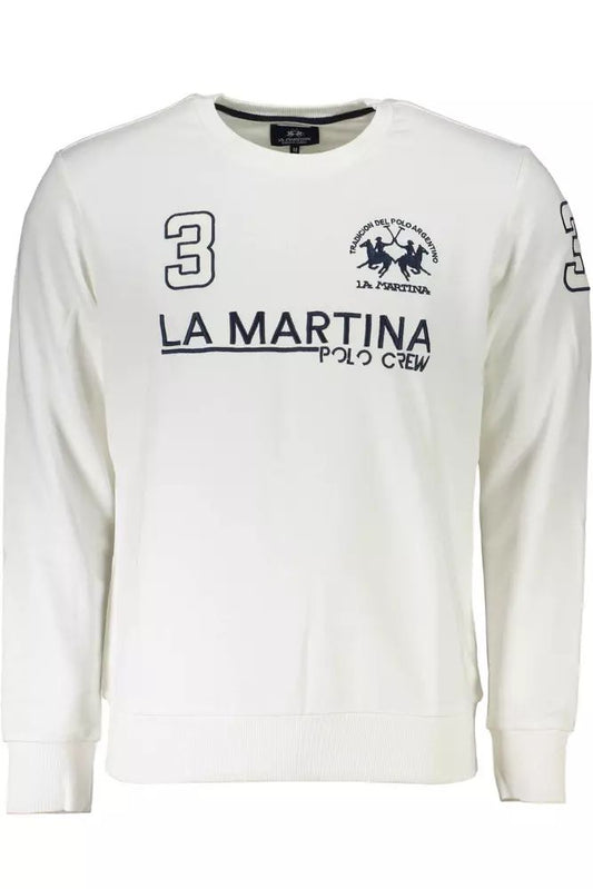 La Martina Chic White Crew Neck Embroidered Sweatshirt
