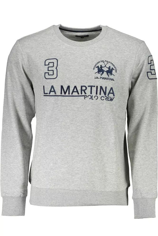 La Martina Chic Gray Crew Neck Embroidered Sweatshirt