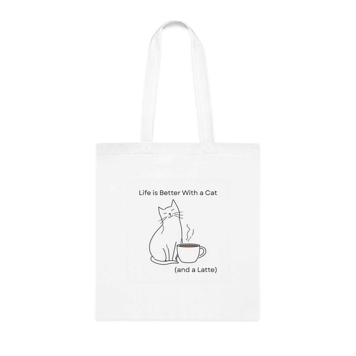 Cute Cat Coffee Cotton Tote Bag - "Life is Better With a Cat (and a Latte)"