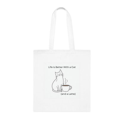 Cute Cat Coffee Cotton Tote Bag - "Life is Better With a Cat (and a Latte)"
