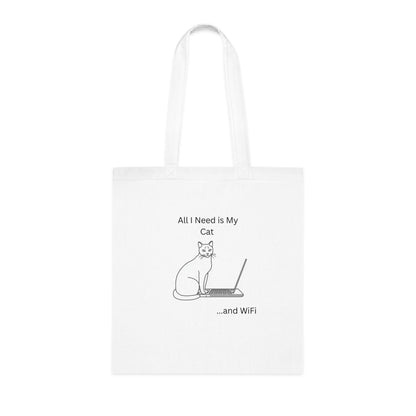 Cat Lover Cotton Tote Bag - 'All I Need is My Cat and WiFi'