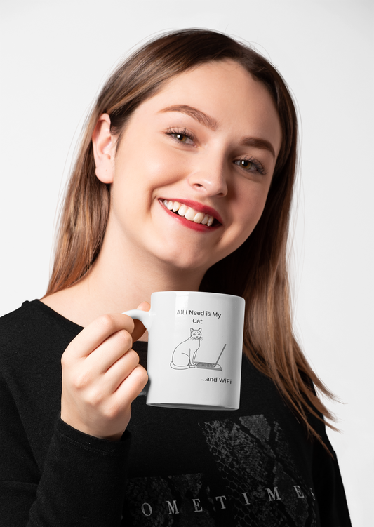 Cat Lover's 11oz Mug - All I Need is My Cat and WiFi
