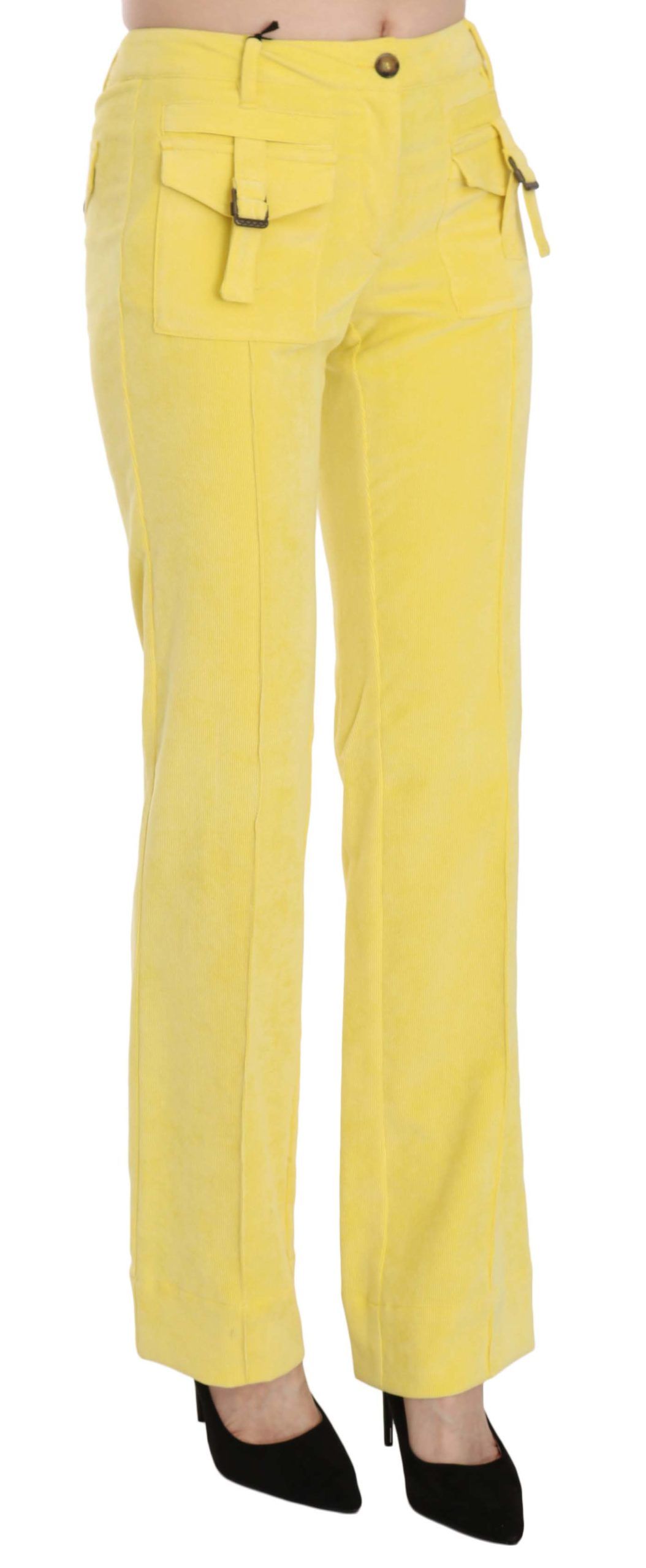 Pantalon taille mi-haute en velours côtelé jaune Just Cavalli