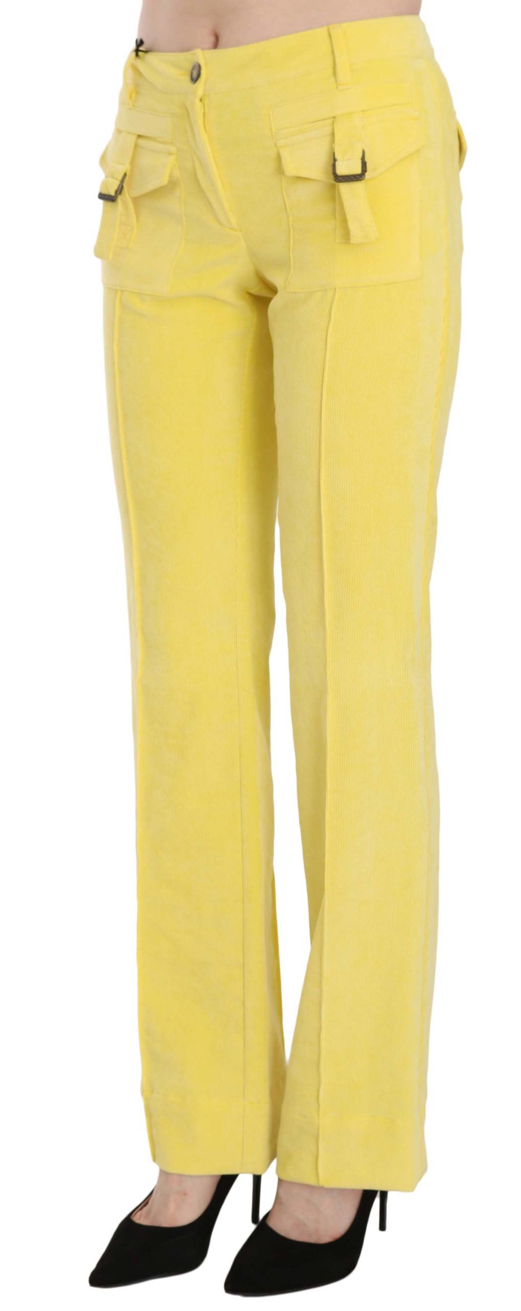 Pantalon taille mi-haute en velours côtelé jaune Just Cavalli