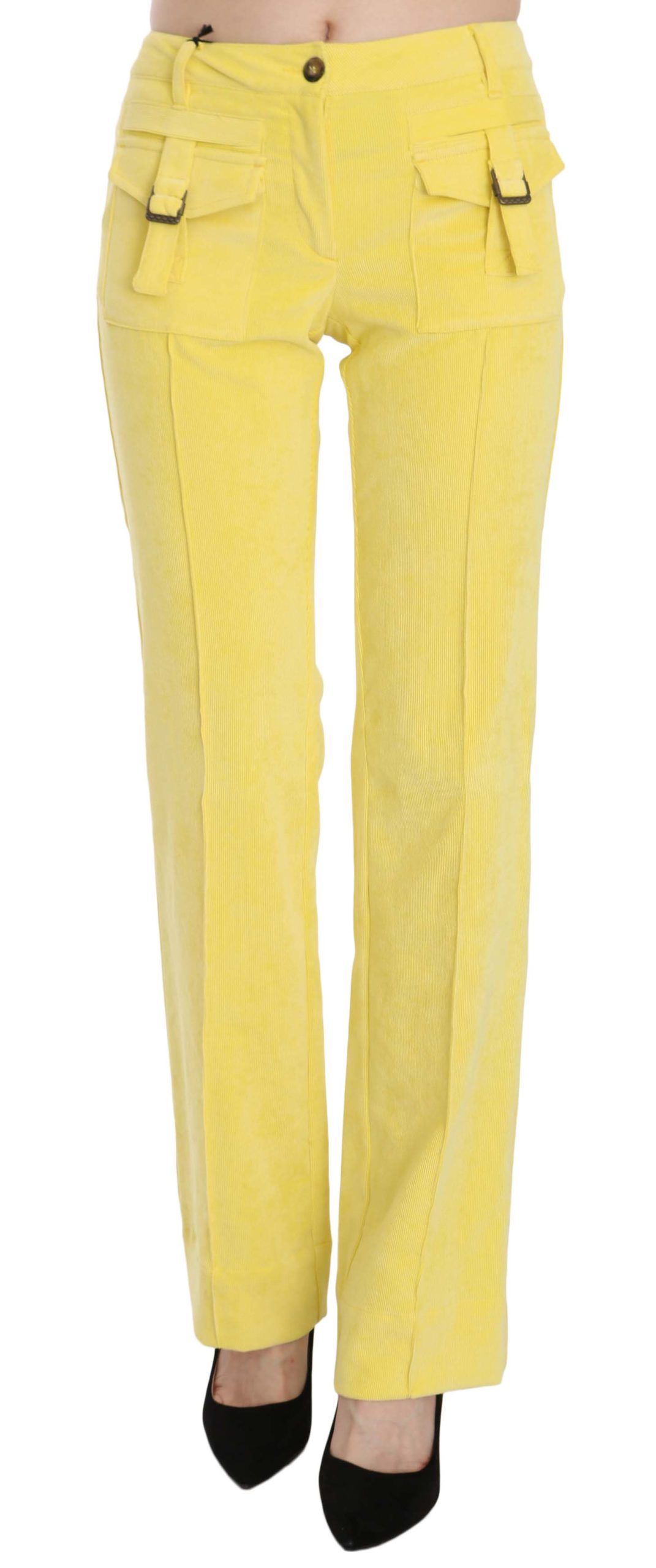 Pantalon taille mi-haute en velours côtelé jaune Just Cavalli