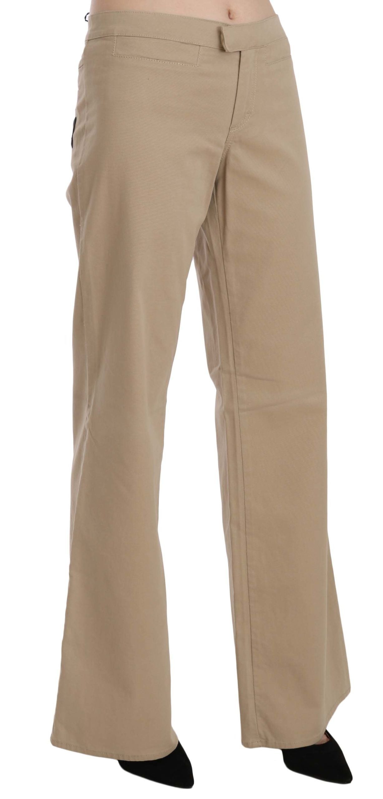 Just Cavalli - Pantalon de luxe évasé beige taille moyenne