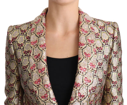 Dolce &amp; Gabbana Veste blazer à paillettes florales dorées scintillantes