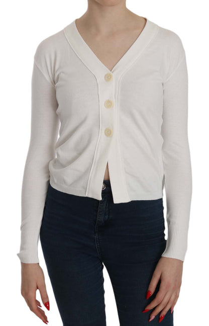 Blouse cardigan courte à col en V blanche Byblos