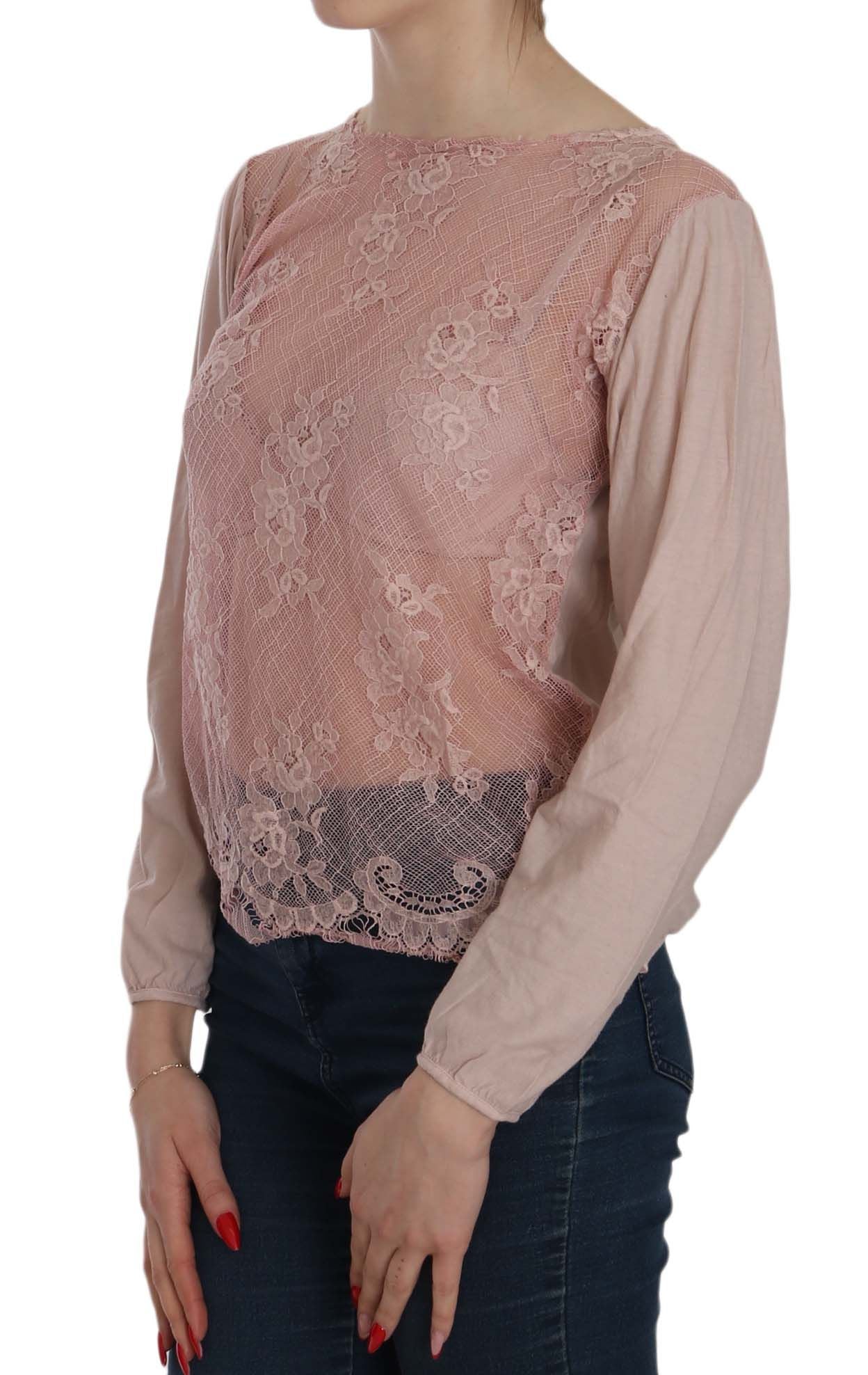 Pink Memories - Blouse rose à col bateau en dentelle