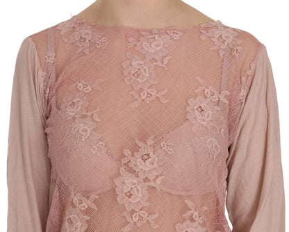 Pink Memories - Blouse rose à col bateau en dentelle