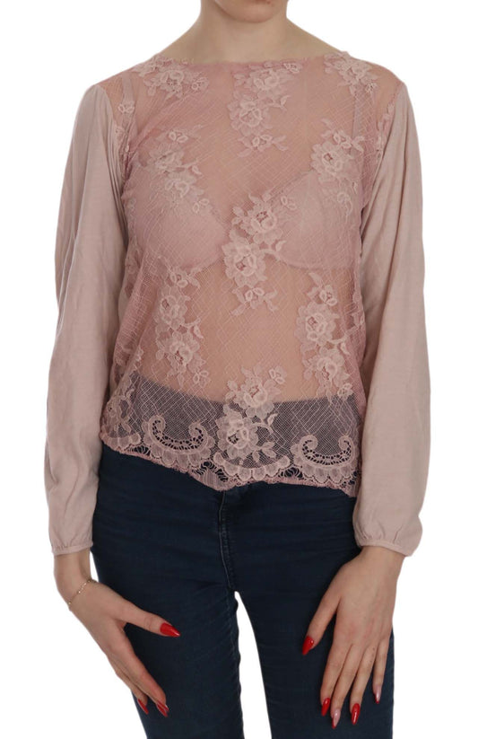 Pink Memories - Blouse rose à col bateau en dentelle