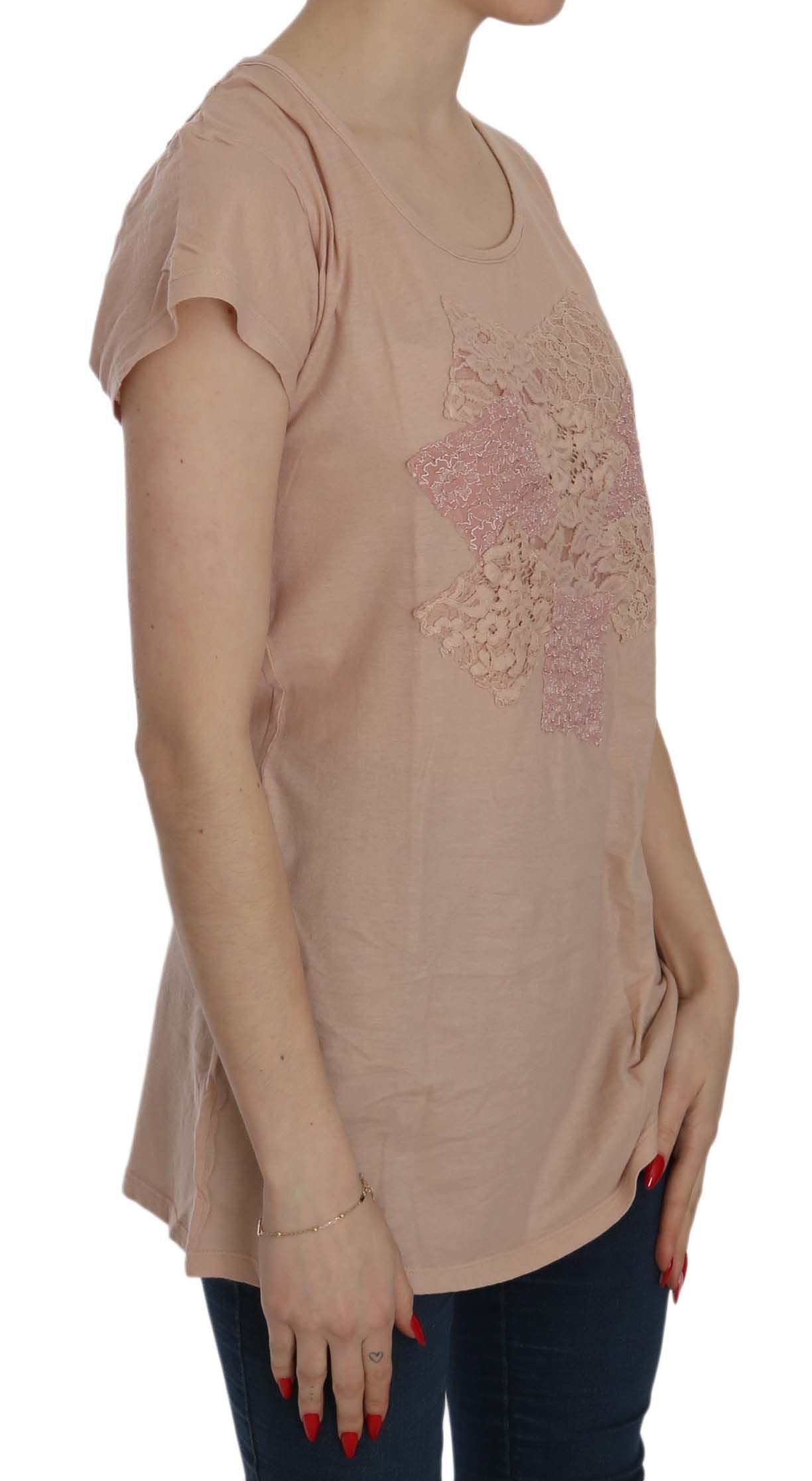 Blouse col rond en dentelle crème souvenirs roses