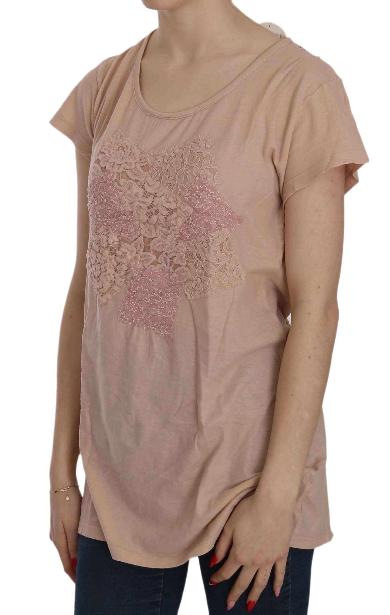 Blouse col rond en dentelle crème souvenirs roses