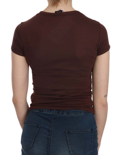 Exte - Blouse ras du cou marron à imprimé coeurs