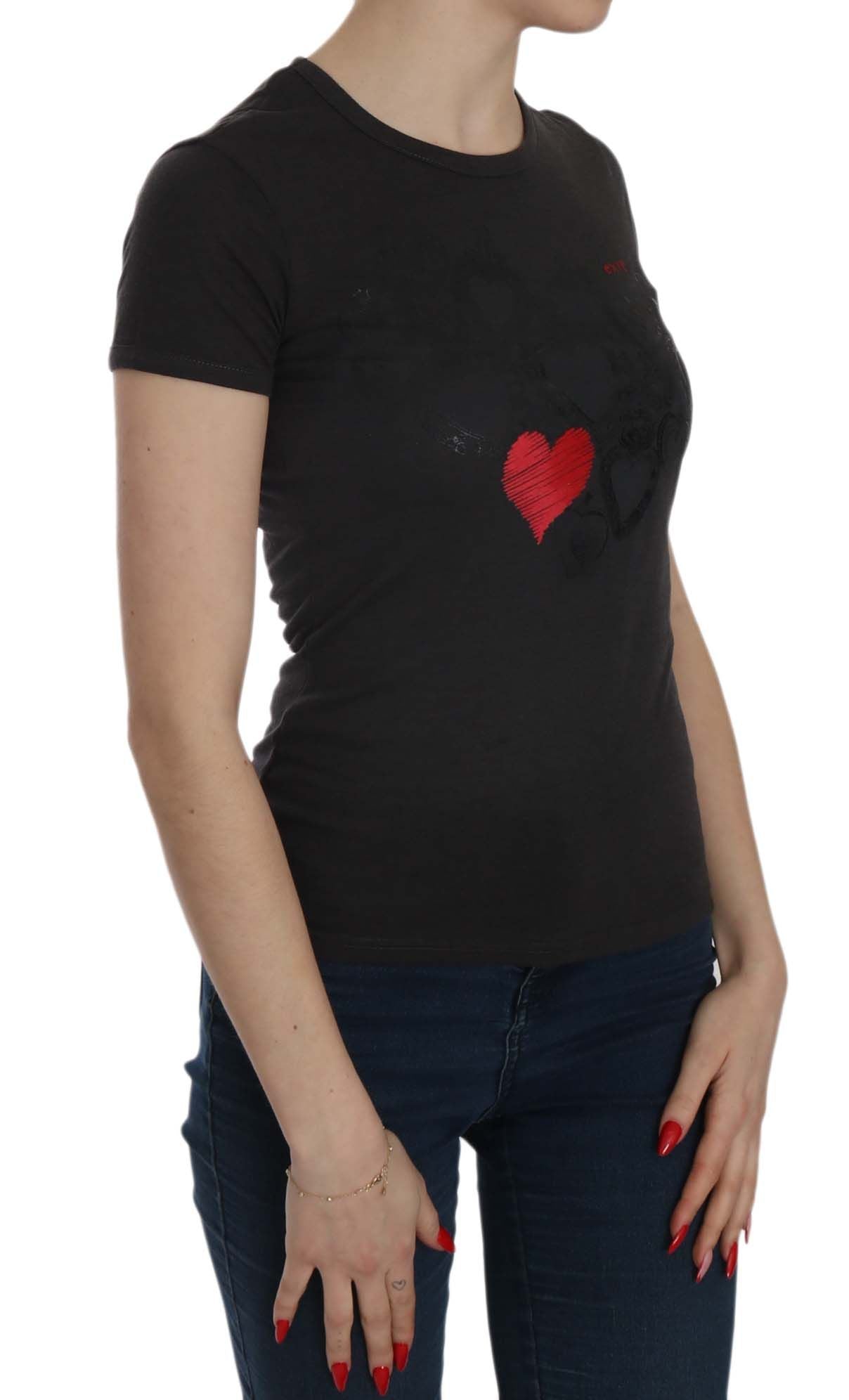 Exte Black Hearts Print Crew Neck Blouse