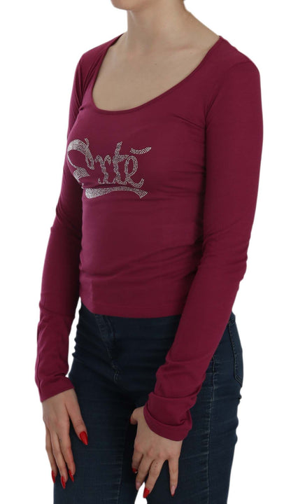 Exte - Blouse fuchsia à col rond ornée de cristaux