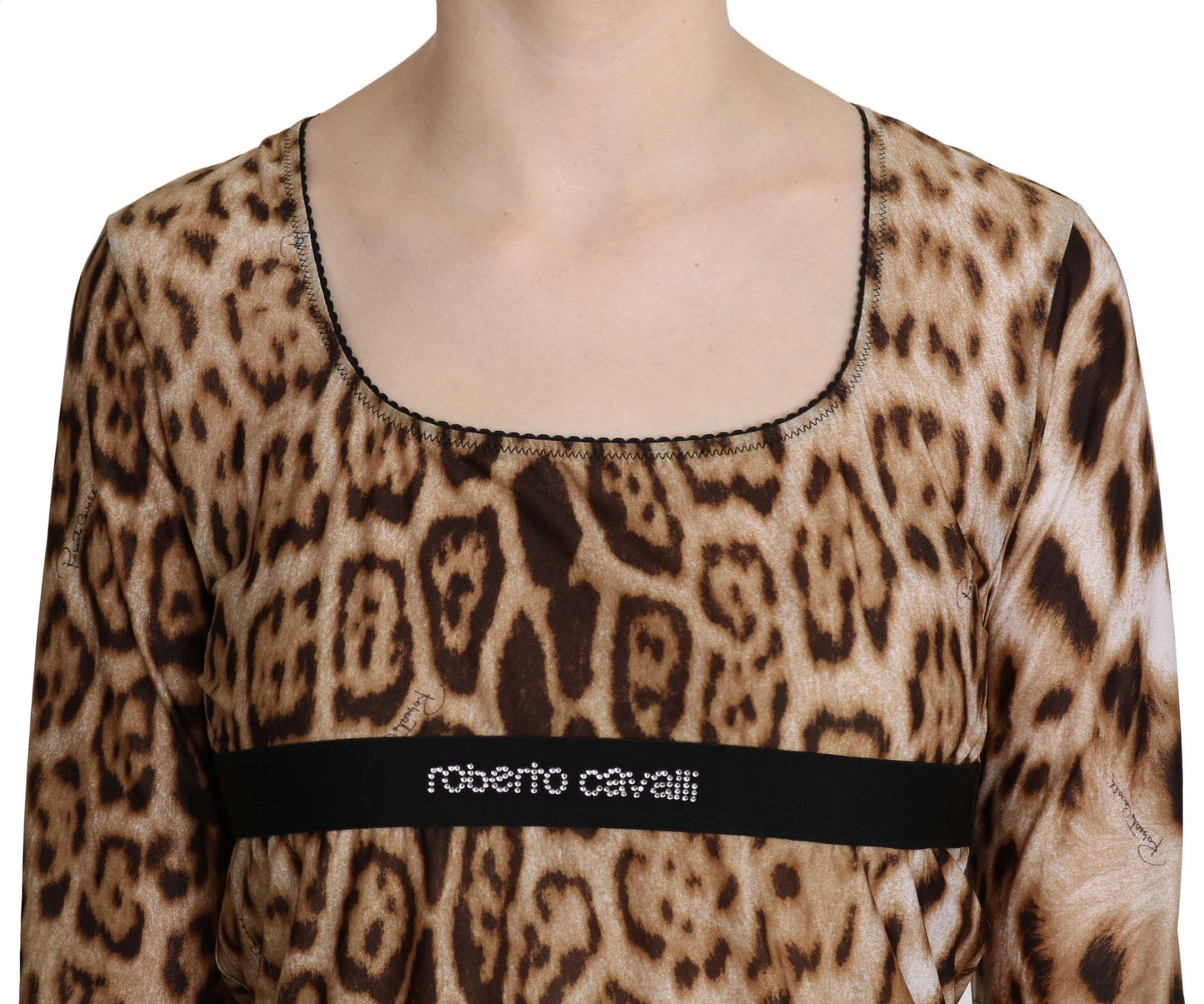 Roberto Cavalli Elegante top de manga larga con estampado de leopardo