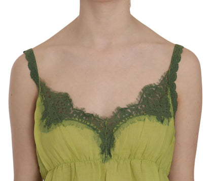 PINK MEMORIES Green Lace Spaghetti Strap Tank Top Blouse