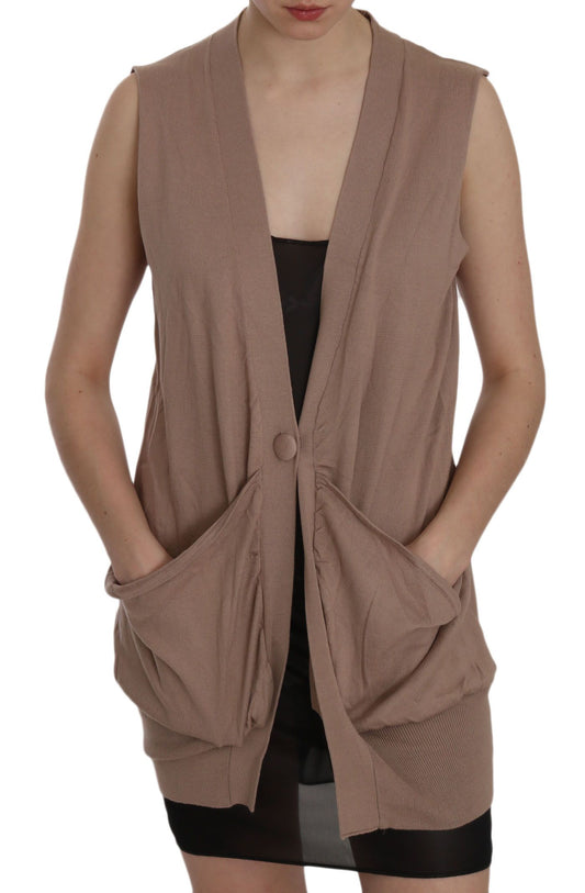 Gilet cardigan sans manches en coton Pink Memories - marron