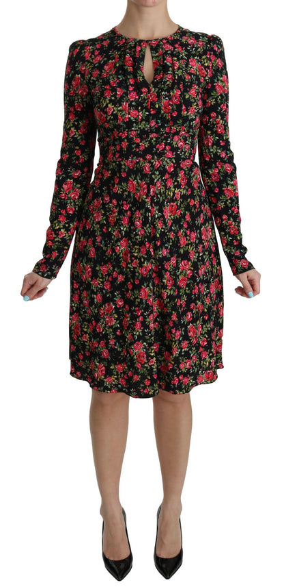 Dolce &amp; Gabbana - Robe trapèze fleurie en viscose longueur genou