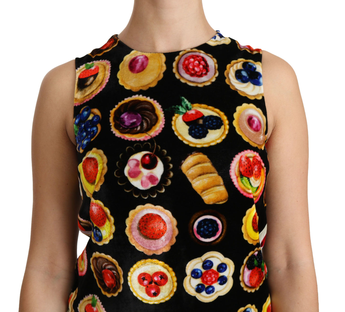 Dolce & Gabbana Chic Black Desserts Print Shift Mini Dress