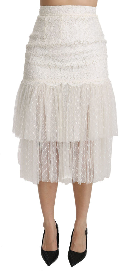 Dolce & Gabbana Elegant White Lace High-Waist Skirt