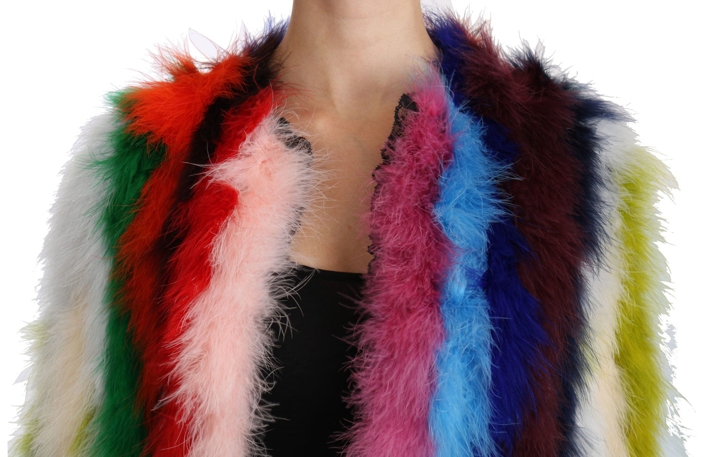 Dolce &amp; gabbana veste manteau long en plumes multicolores