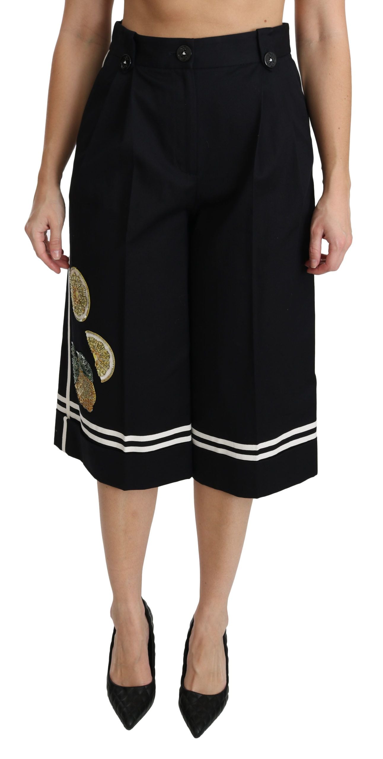 Dolce &amp; Gabbana - Pantalon court palazzo taille haute - Citron noir