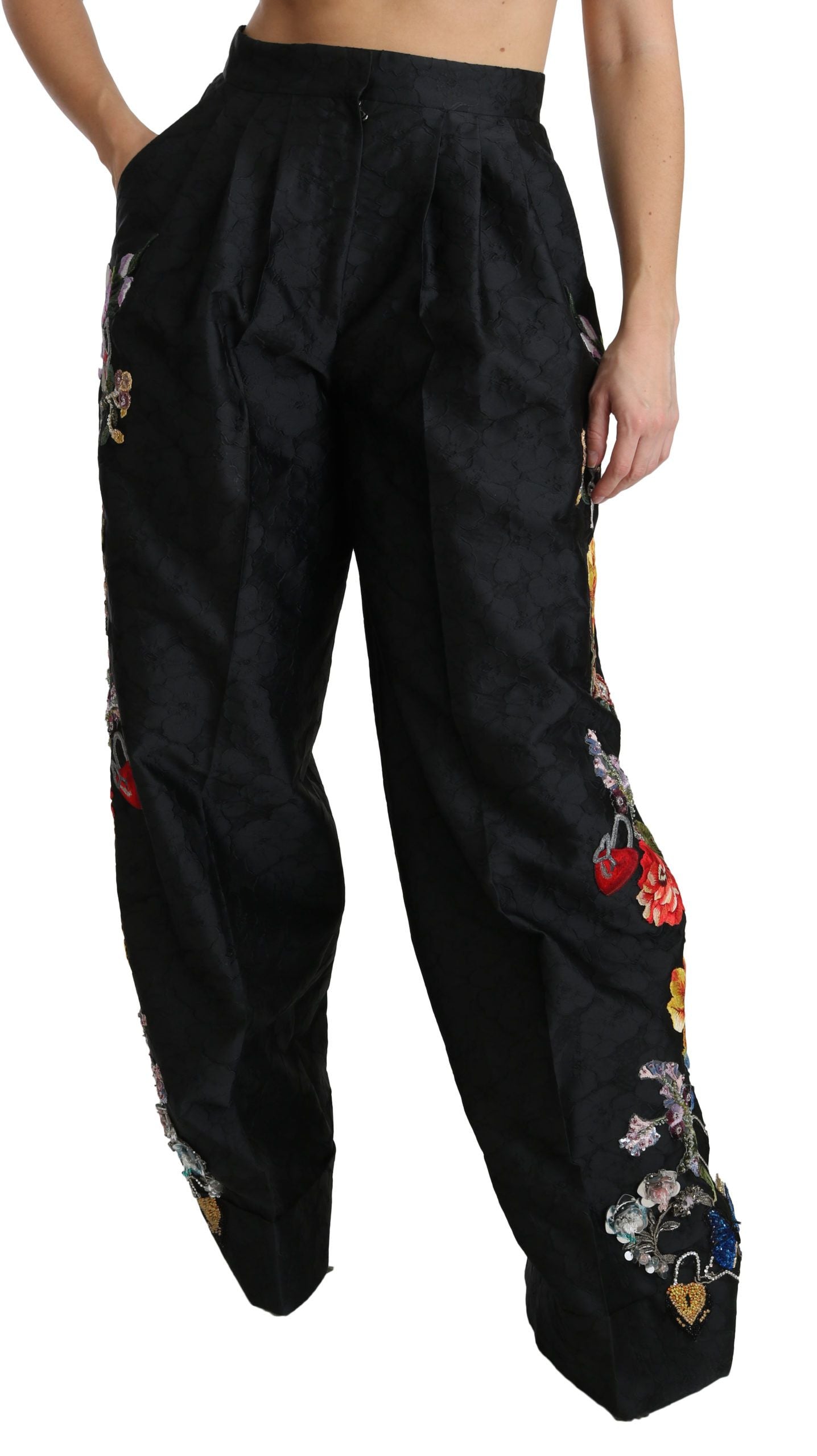 Dolce &amp; gabbana pantalon large à fleurs taille haute