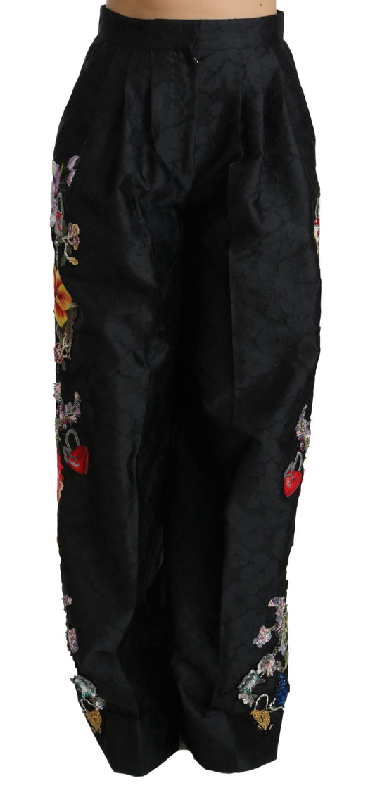 Dolce &amp; gabbana pantalon large à fleurs taille haute