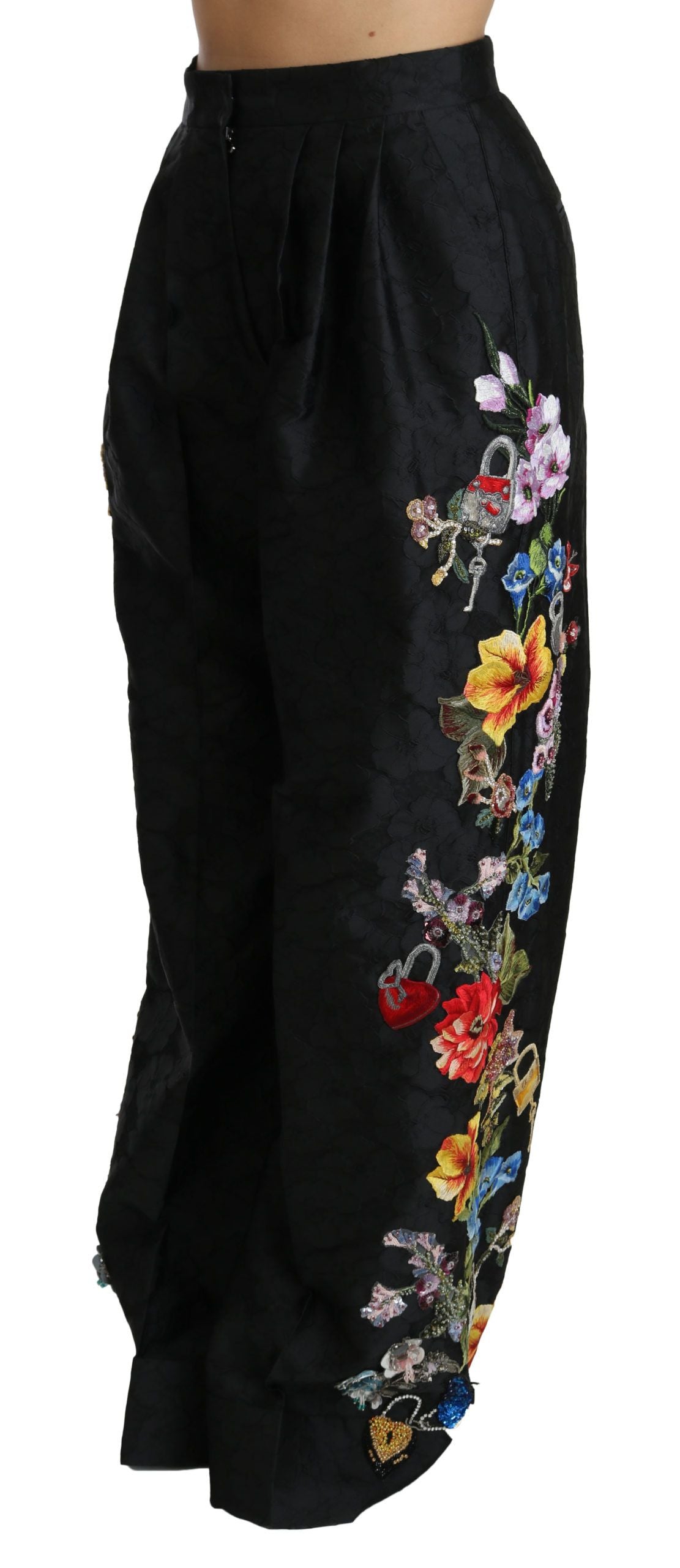 Dolce &amp; gabbana pantalon large à fleurs taille haute