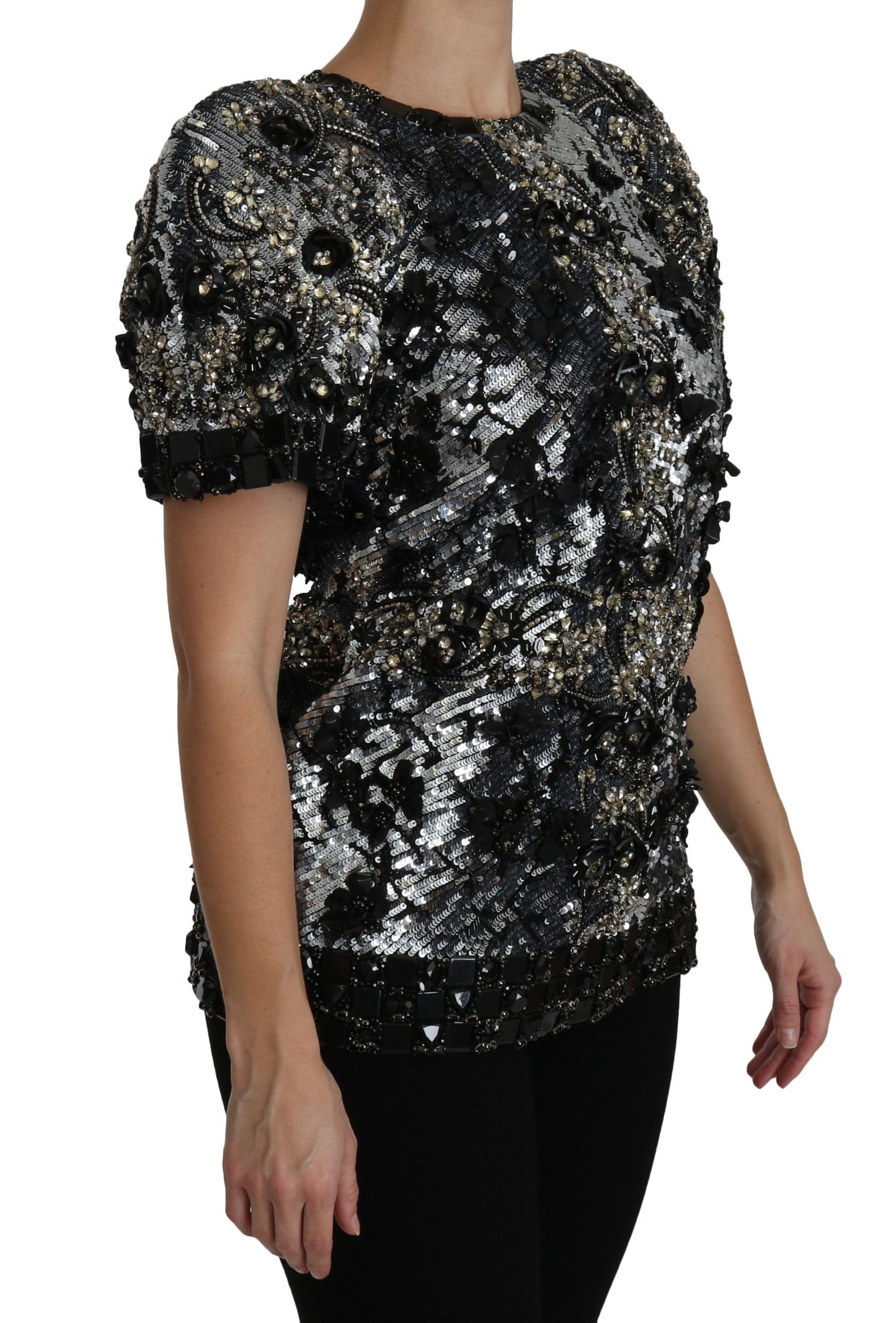 Dolce &amp; Gabbana Top con cuello redondo y adornos de cristales y lentejuelas