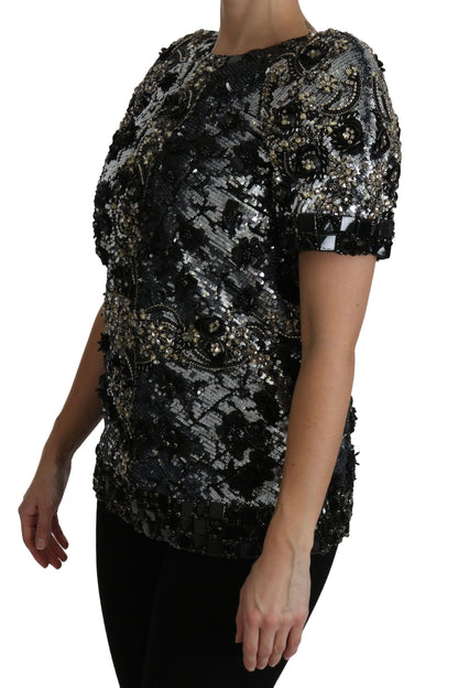 Dolce &amp; Gabbana Top con cuello redondo y adornos de cristales y lentejuelas