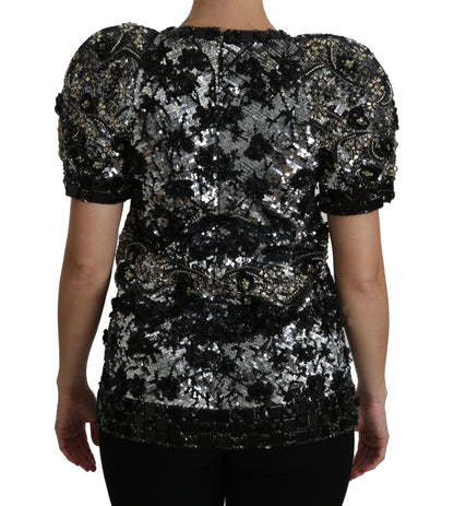 Dolce &amp; Gabbana Top con cuello redondo y adornos de cristales y lentejuelas