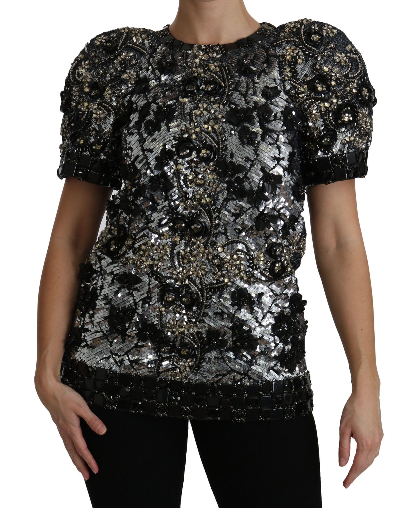 Dolce &amp; Gabbana Top con cuello redondo y adornos de cristales y lentejuelas