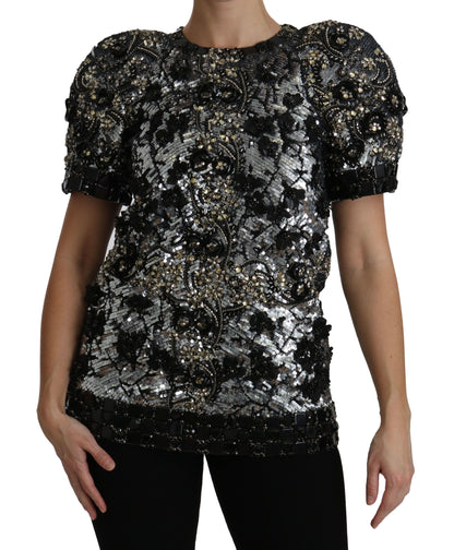 Dolce &amp; Gabbana Top con cuello redondo y adornos de cristales y lentejuelas
