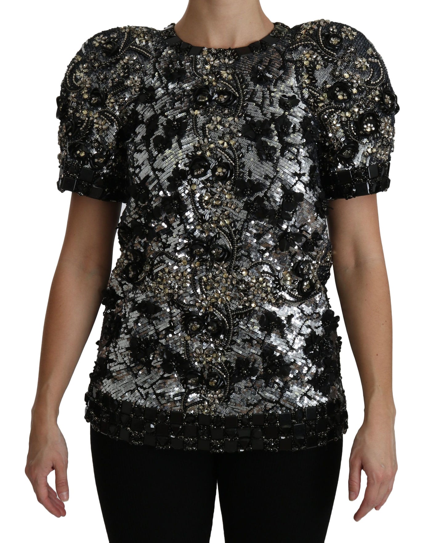 Dolce &amp; Gabbana Top con cuello redondo y adornos de cristales y lentejuelas