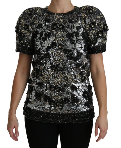 Dolce &amp; Gabbana Top con cuello redondo y adornos de cristales y lentejuelas