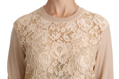 Blouse en cachemire à col rond en dentelle beige Dolce &amp; gabbana