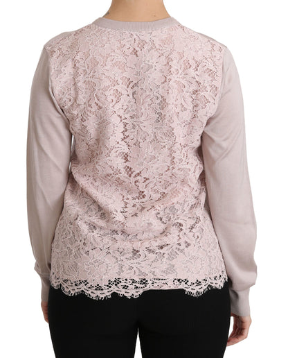 Dolce &amp; Gabbana Cardigan à col rond rose en soie mélangée