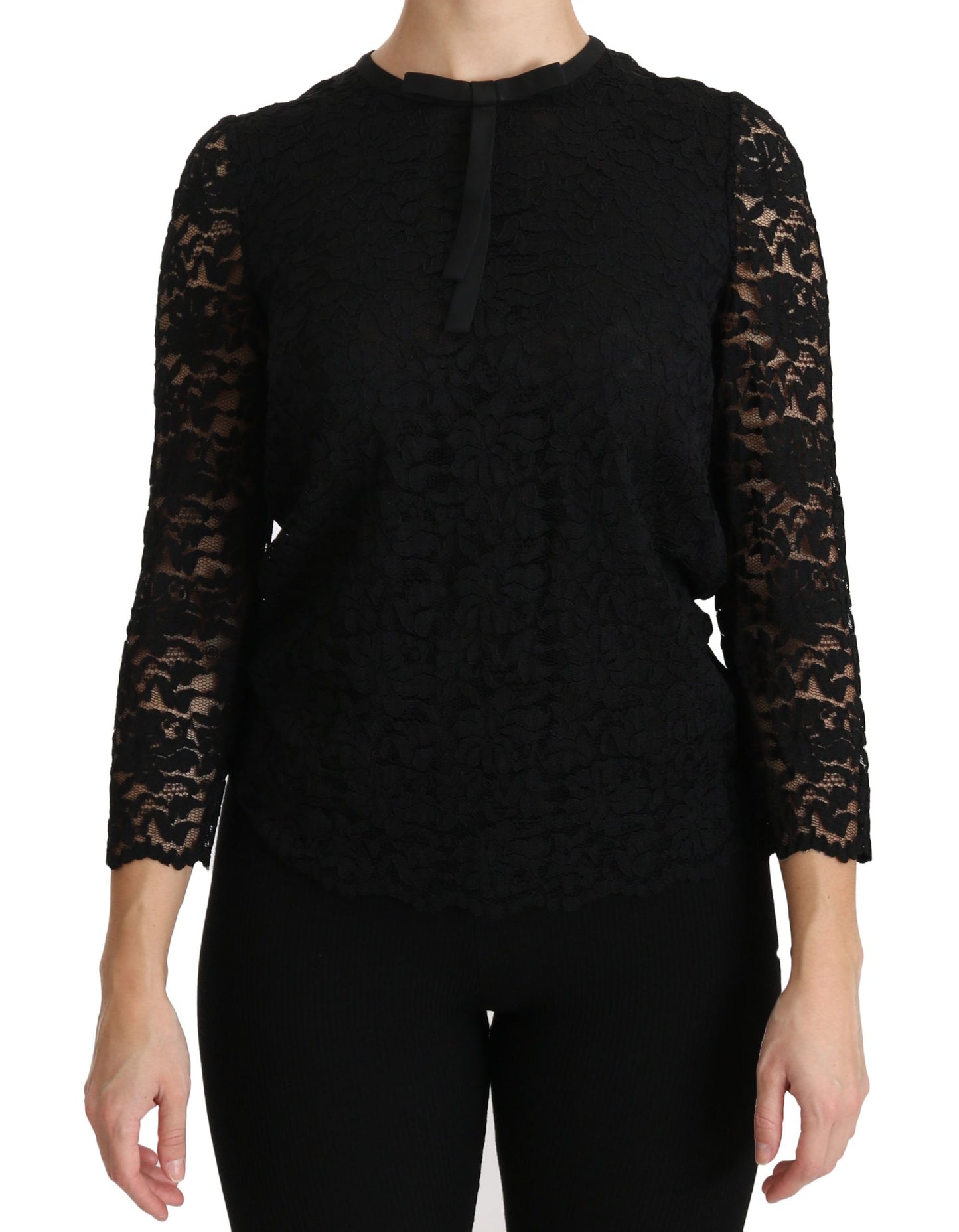 Dolce &amp; Gabbana Blouse à col rond en dentelle noire