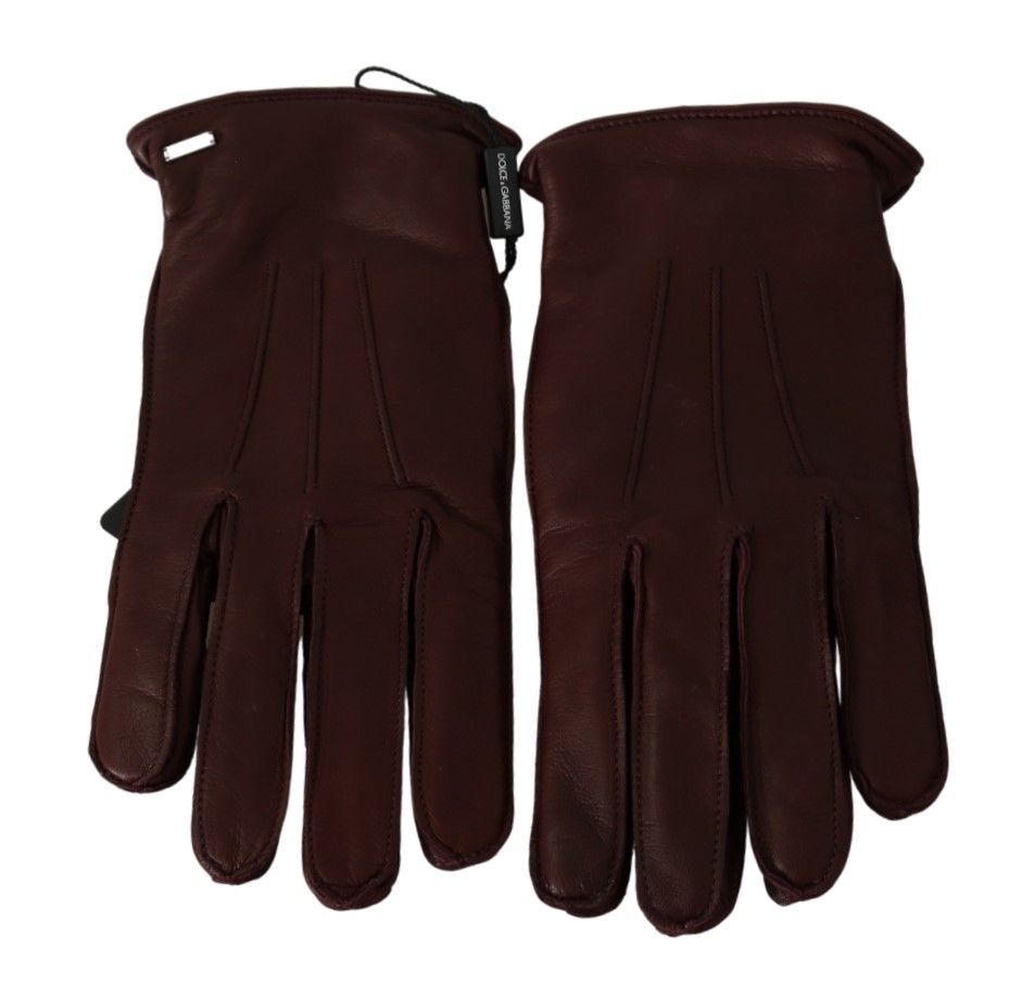 Gants en cuir d'agneau marron Dolce &amp; Gabbana aux poignets