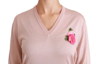 Dolce &amp; gabbana pull col en V en soie fleurie rose