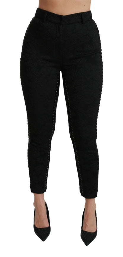 Dolce &amp; gabbana pantalon skinny taille haute en brocart noir