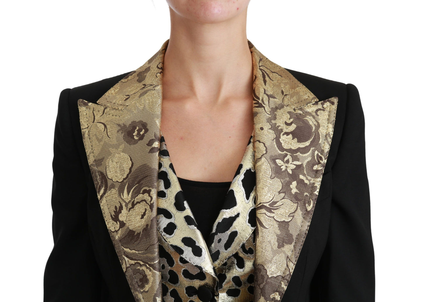 Dolce &amp; Gabbana opulent ensemble veste et gilet à fleurs en or noir