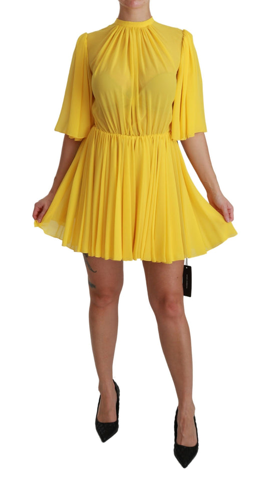 Dolce &amp; Gabbana - Robe courte trapèze plissée en soie - Jaune soleil