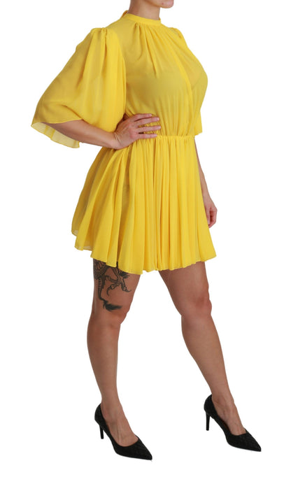 Dolce &amp; Gabbana - Robe courte trapèze plissée en soie - Jaune soleil