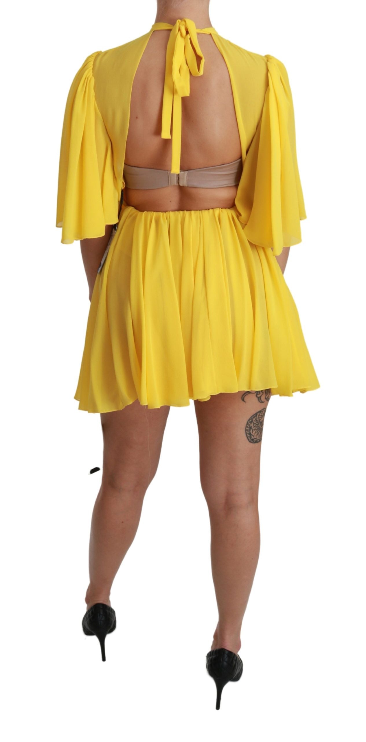 Dolce &amp; Gabbana - Robe courte trapèze plissée en soie - Jaune soleil