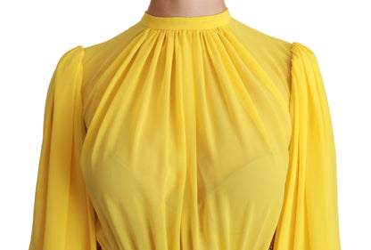 Dolce &amp; Gabbana - Robe courte trapèze plissée en soie - Jaune soleil