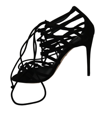 Dolce & Gabbana Elegant Black Suede Stiletto Ankle Strap Sandals